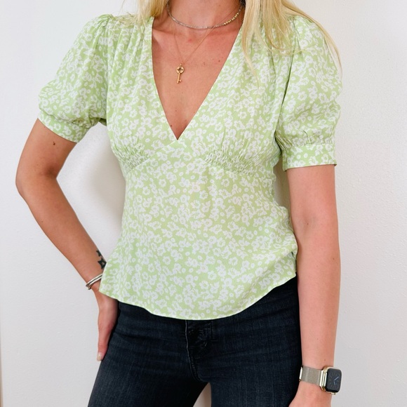 New Sophie Rue Floral Print Tie Back Peplum Deep Front V-neck Blouse Top - Picture 2 of 8